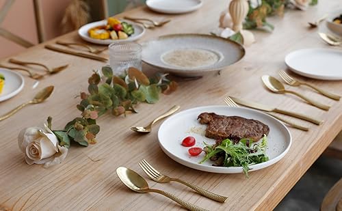 Miniatura 18 de Juego de cubiertos de 20 piezas de cubiertos de acero inoxidable negro con acabado de espejo forjado con mango martillado, servicio para 4 Espejo