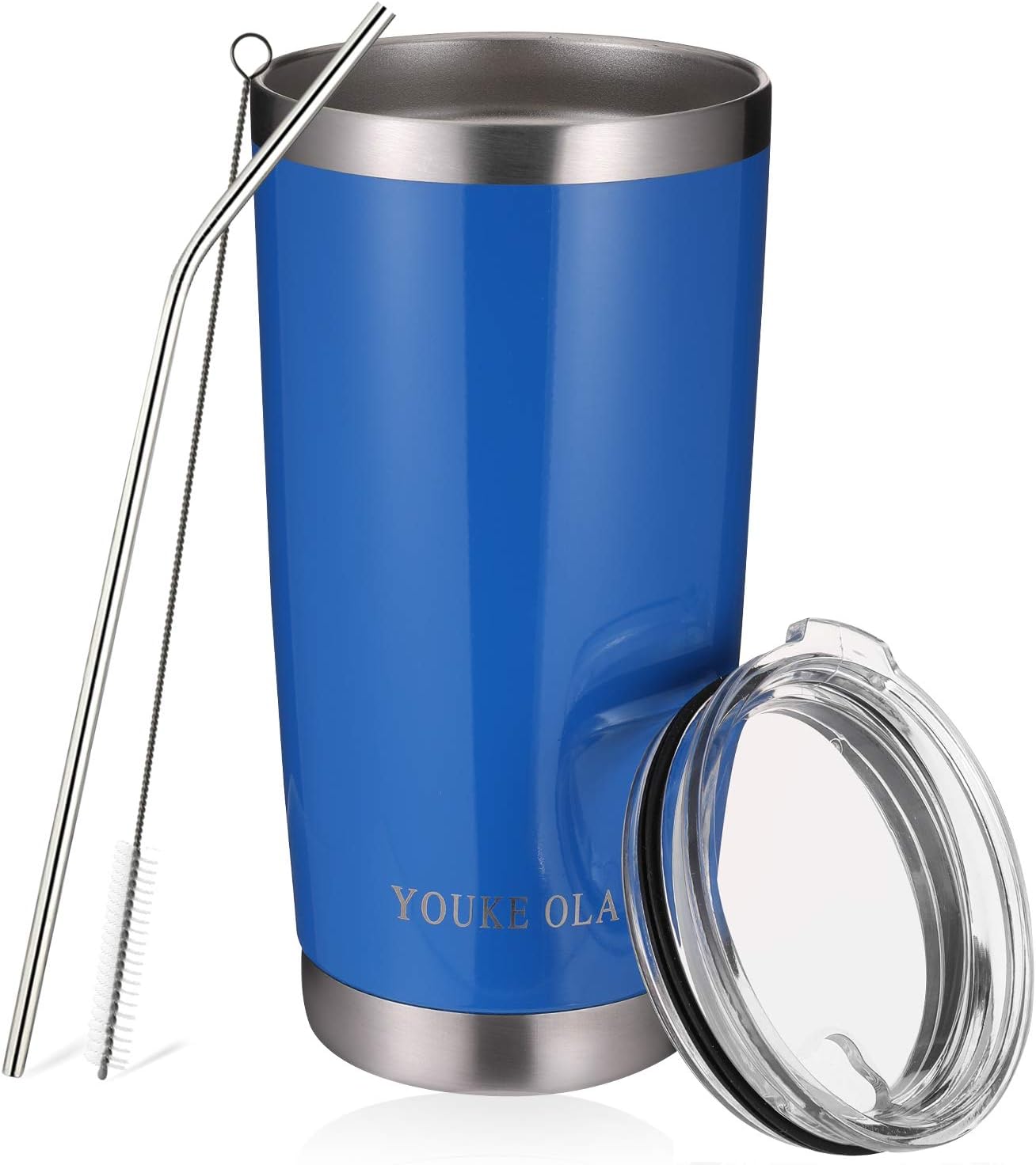 YOUKE OLA 20oz Stainless Steel Vacuum Insulated Tumbler with Straw and Lids Double Wall [Coffee Mug] Travel Water Cup for Home, Office, Outdoor - Perfect for Glitter Epoxy Personalized Tumbler - Blue