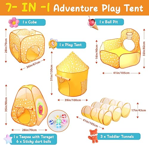 Miniatura 2 de AROIC Tienda de campaña de juego para niños con gran hoyo de bolas, túnel de gateo, cubo, tiendas de campaña de princesa para niños pequeños,