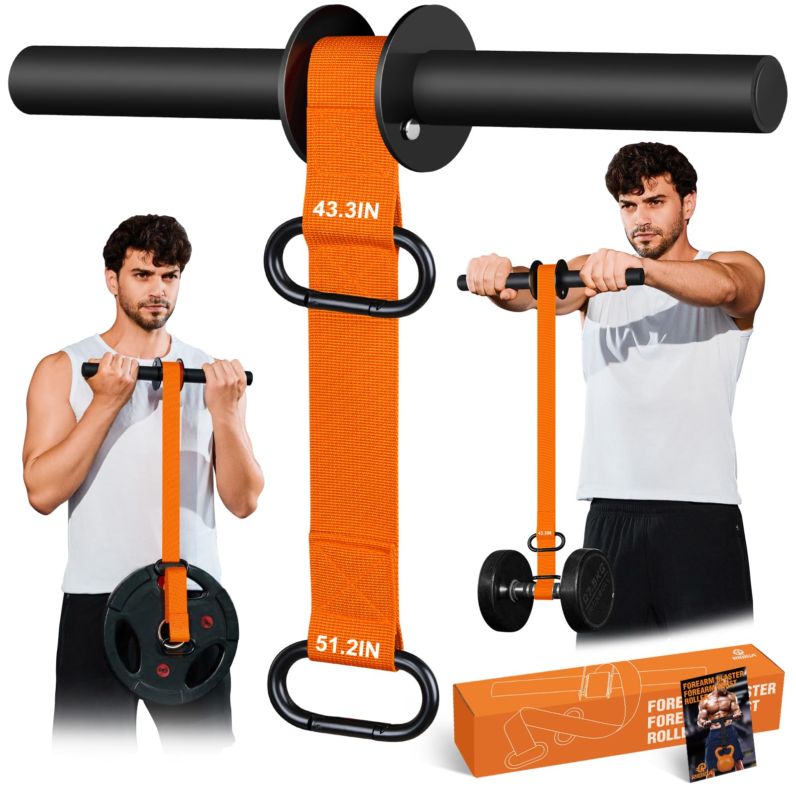 Forearm Strengthener and Wrist Roller, 43.3 inch Or 51.2 inch Ultra Strong Nylon Webbing, Forearm Exerciser with Quick Locking Mechanism, Ideal for Hand, Wrist and Forearm Strength Training