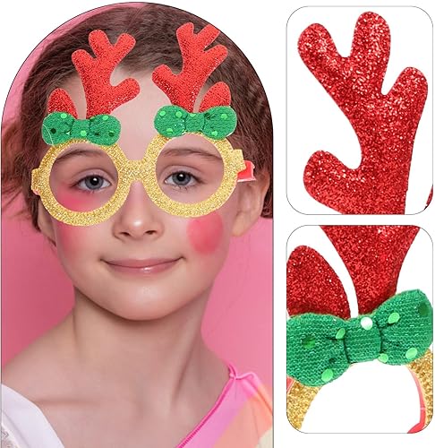 Miniatura 5 de Amosfun Gafas de Navidad con marco de purpurina para fiesta de Navidad con cuernos de reno, gafas de Navidad para suministros de fiesta de Navidad,
