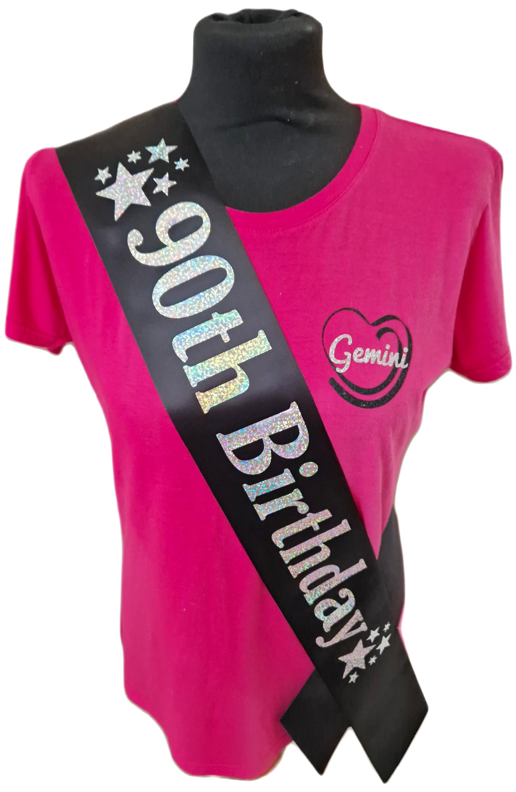 90th Birthday Sash - Beautiful Quality Black Ribbon and Holographic Silver Font - 90th Star Birthday Sash