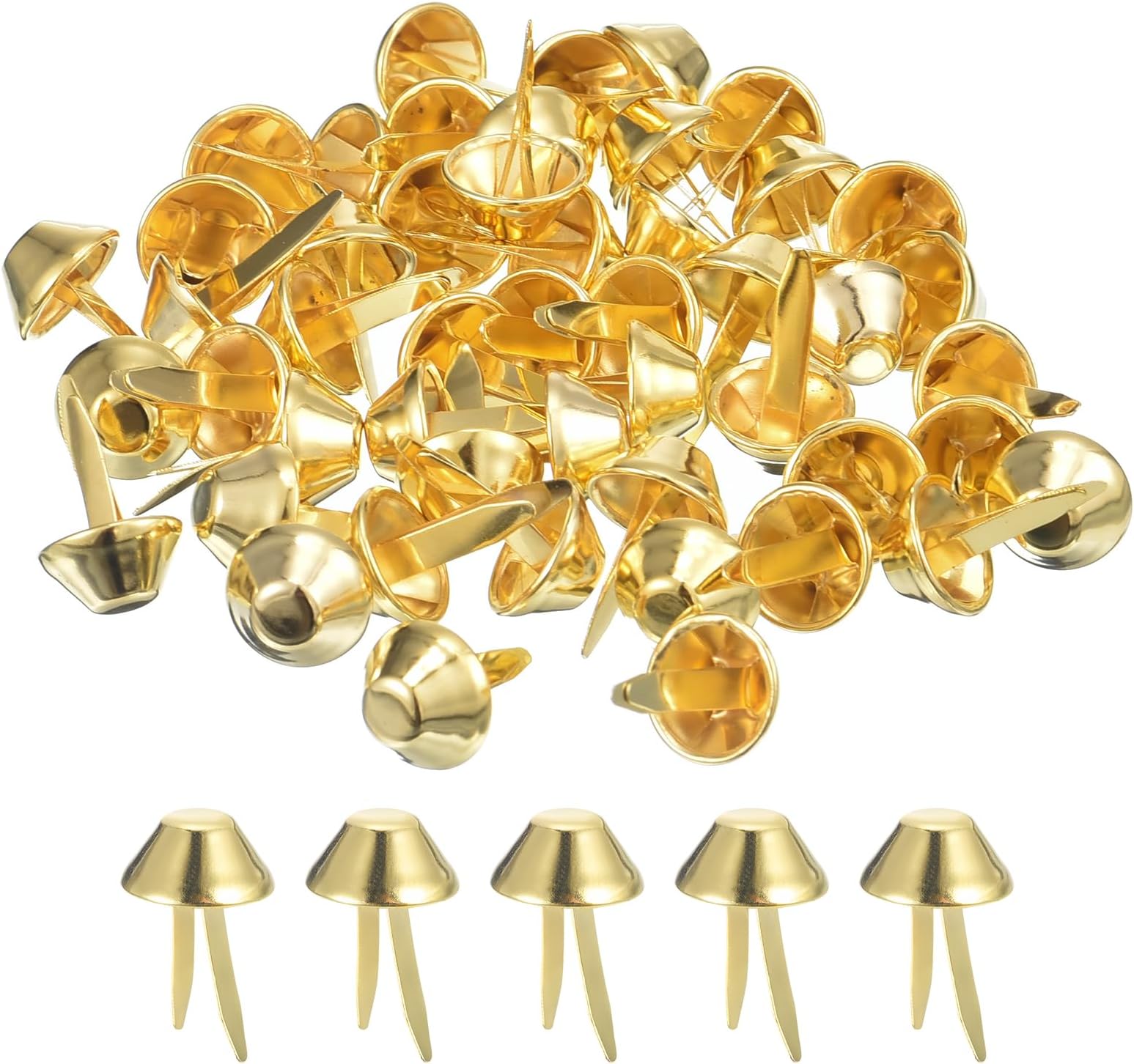 uxcell 50Pcs Bag Feet Stud Spike, 12mm Purse Cone Studs Flat Metal Spikes Rivet Nailheads Brads Prong Bag Bottom Studs for Handbag Purse Clothing DIY Leather Craft, Gold
