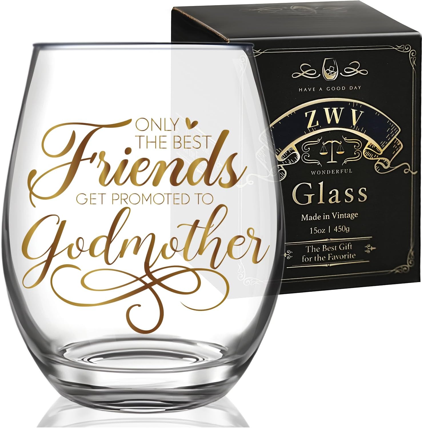 Best Friends Get Promoted To Godmother, Interesting Stemless Wine Glass Gift For Godmothers, Christmas Baby Pregnancy Announcement Gifts for Godmother Friends