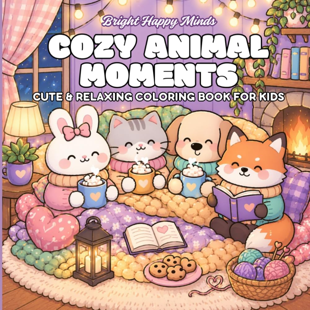Cozy Animal Moments Coloring Book for Kids: 57 Cute & Easy Designs for Relaxation, Creativity, Stress Relief and Fun | Adorable Kawaii Animals in Cozy Scenes (Cozy Moments Coloring)