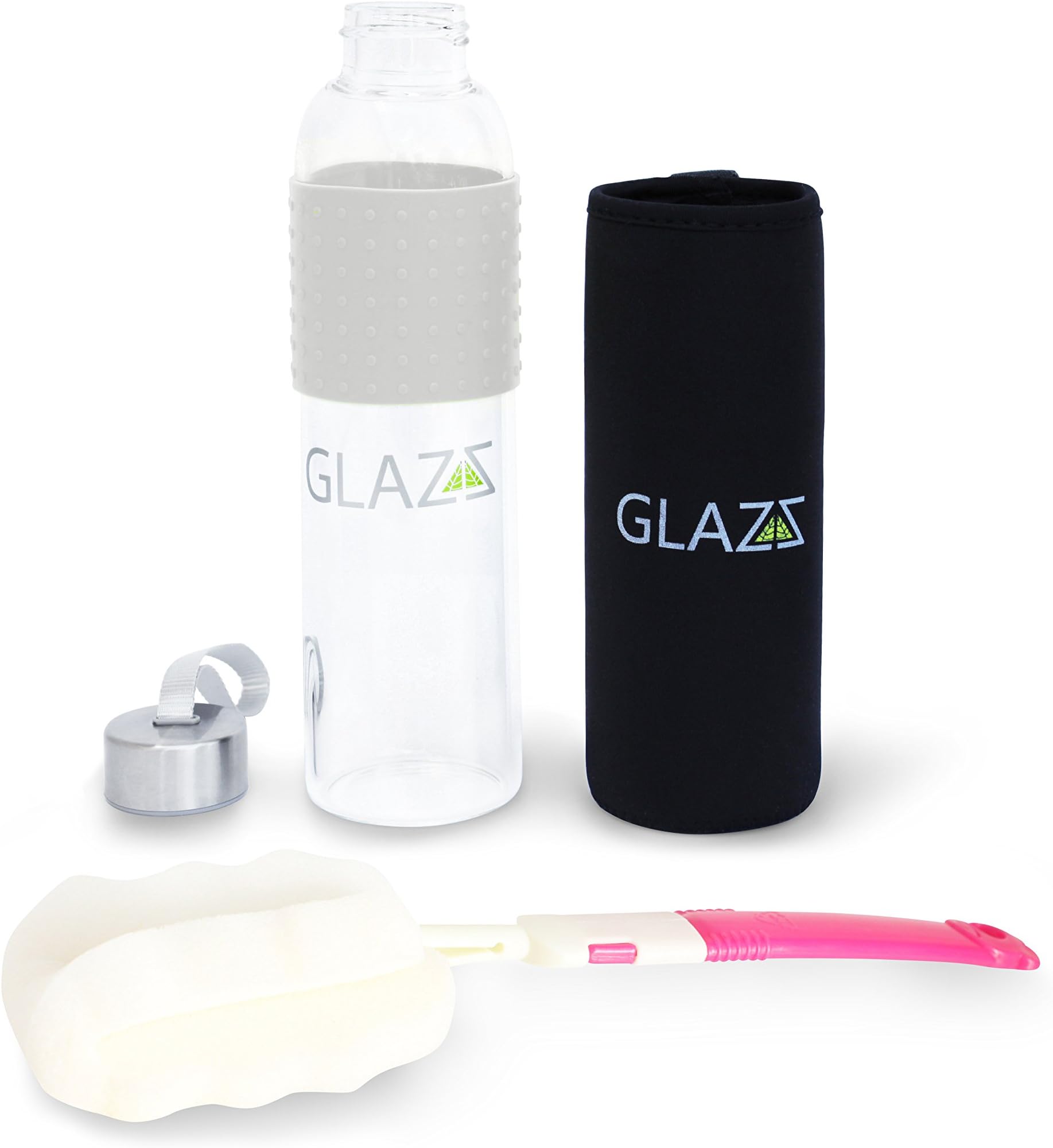 GLAZZ - Premium Borosilicate Glass Water Bottle with Silicon Grip and Insulated Neoprene Sleeve
