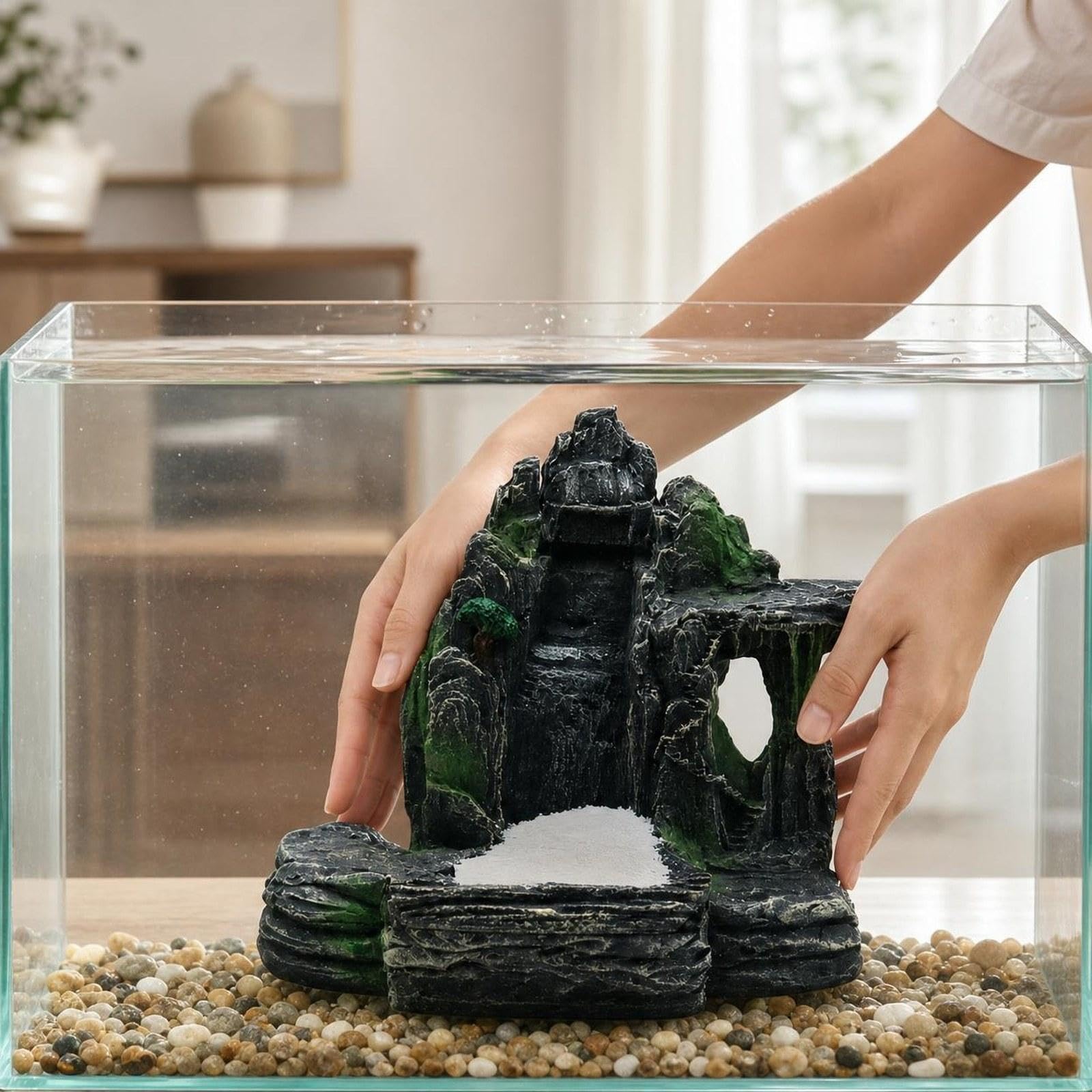 Adorno de Resina de Montaña con Cascada de Piedra para Decoración de Acuarios de Mesa para Paisajismo Acuático Y