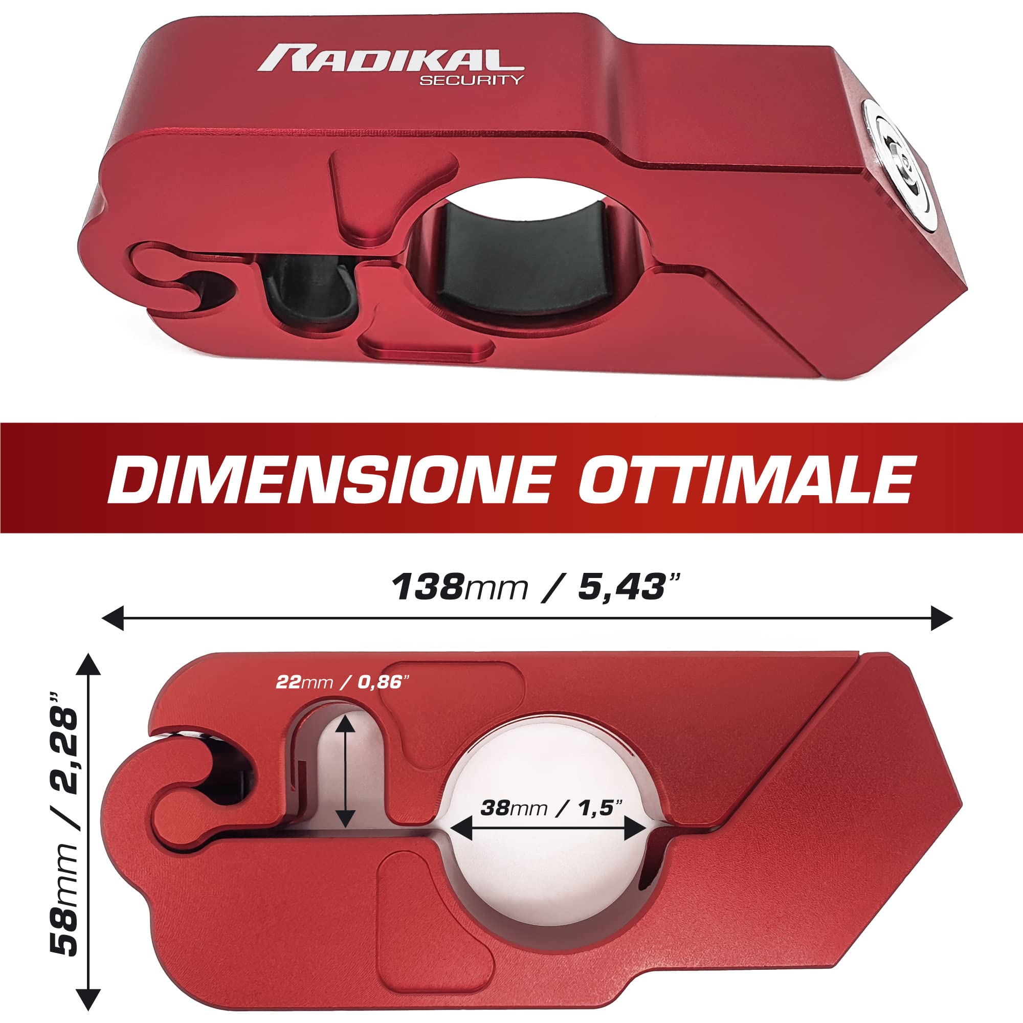 RADIKAL RK538R Blocco Freno Antifurto Moto Sterzo Leva Frizione Sicurezza Bloccamanubrio Lucchetto Moto Serratura Manubrio Antifurto Scooter, Universale