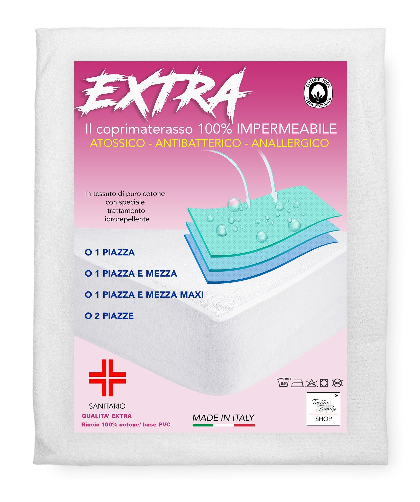 Cubrecolchón impermeable sanitario PVC calidad extra Made in Italy – 1 plaza y media Maxi 140