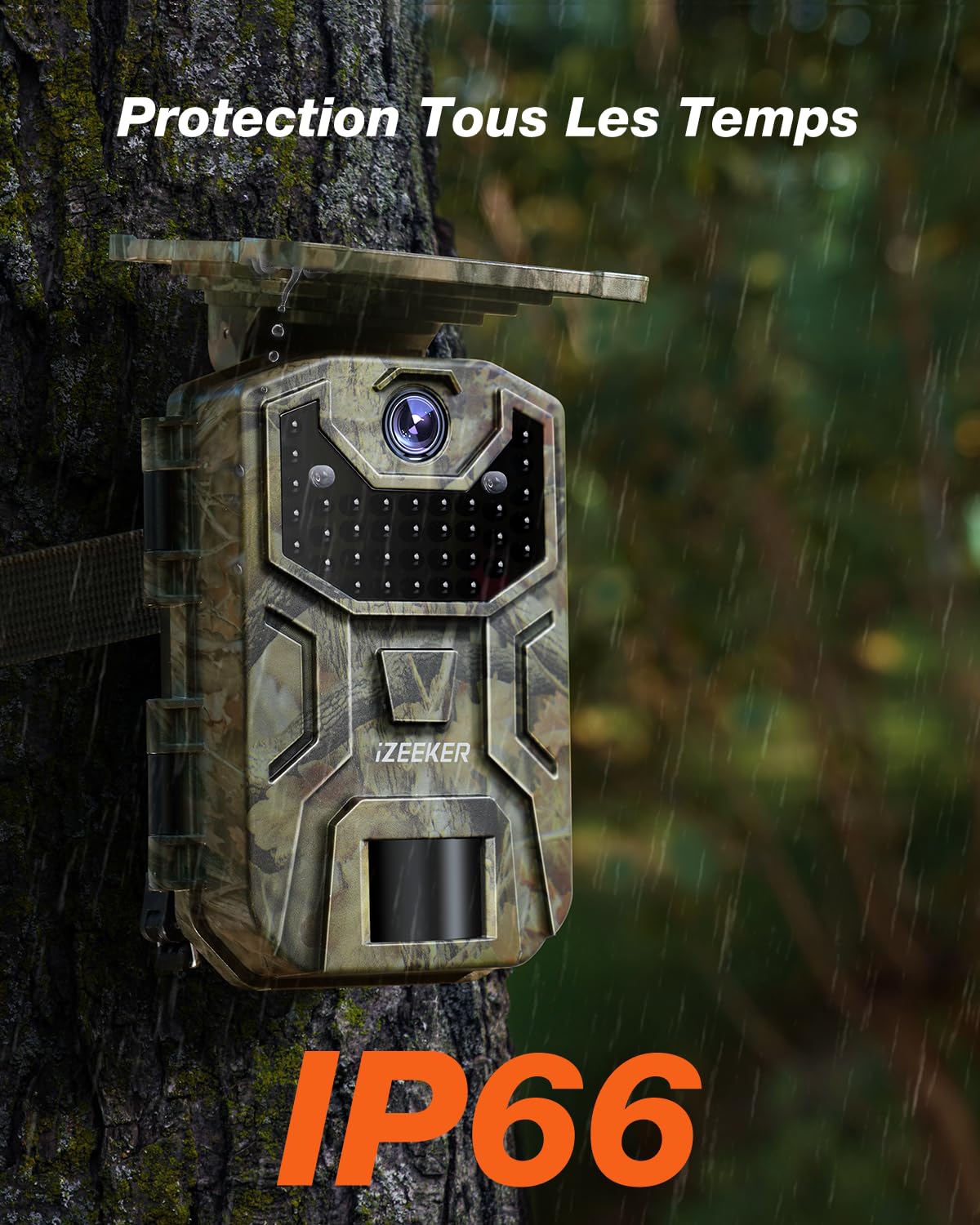 iZEEKER Caméra de Chasse Solaire 4K 48MP à 30fps avec 2,0’’ Écran LCD Intégré, 2600mAh Batterie Pas de WiFi, Camera Chasse avec Détection de Mouvement PIR et Vision Nocturne IR pour Observer la Faune