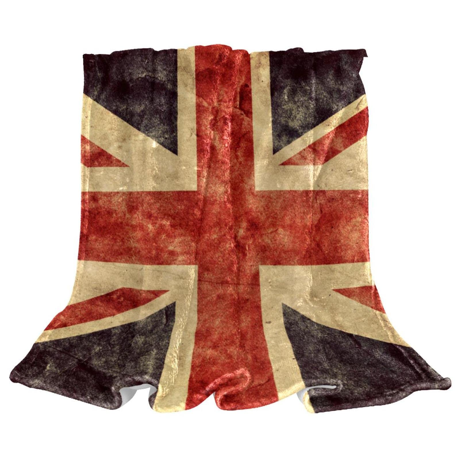 Union Jack Vintage UK Flag Fleece Throw Blanket for Couch Lightweight Plush Fuzzy