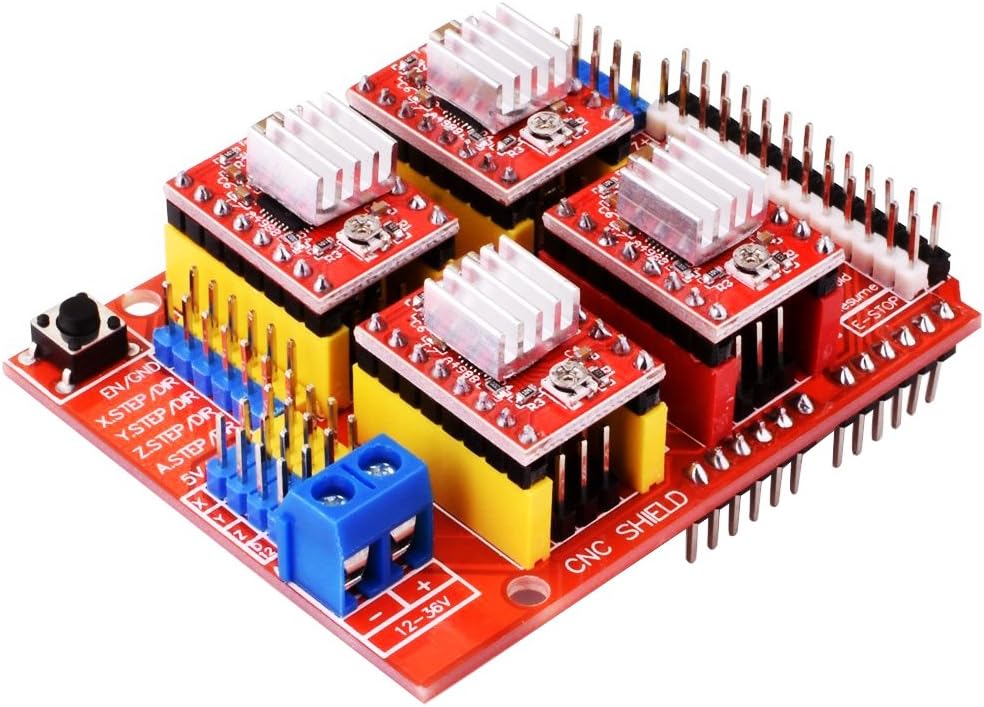 HONG111 CNC Shield V3 Expansion Board + 4Pcs A4988 Stepper Motor Driver Modules with Heatsink for Arduino V3 Engraver 3D Printer