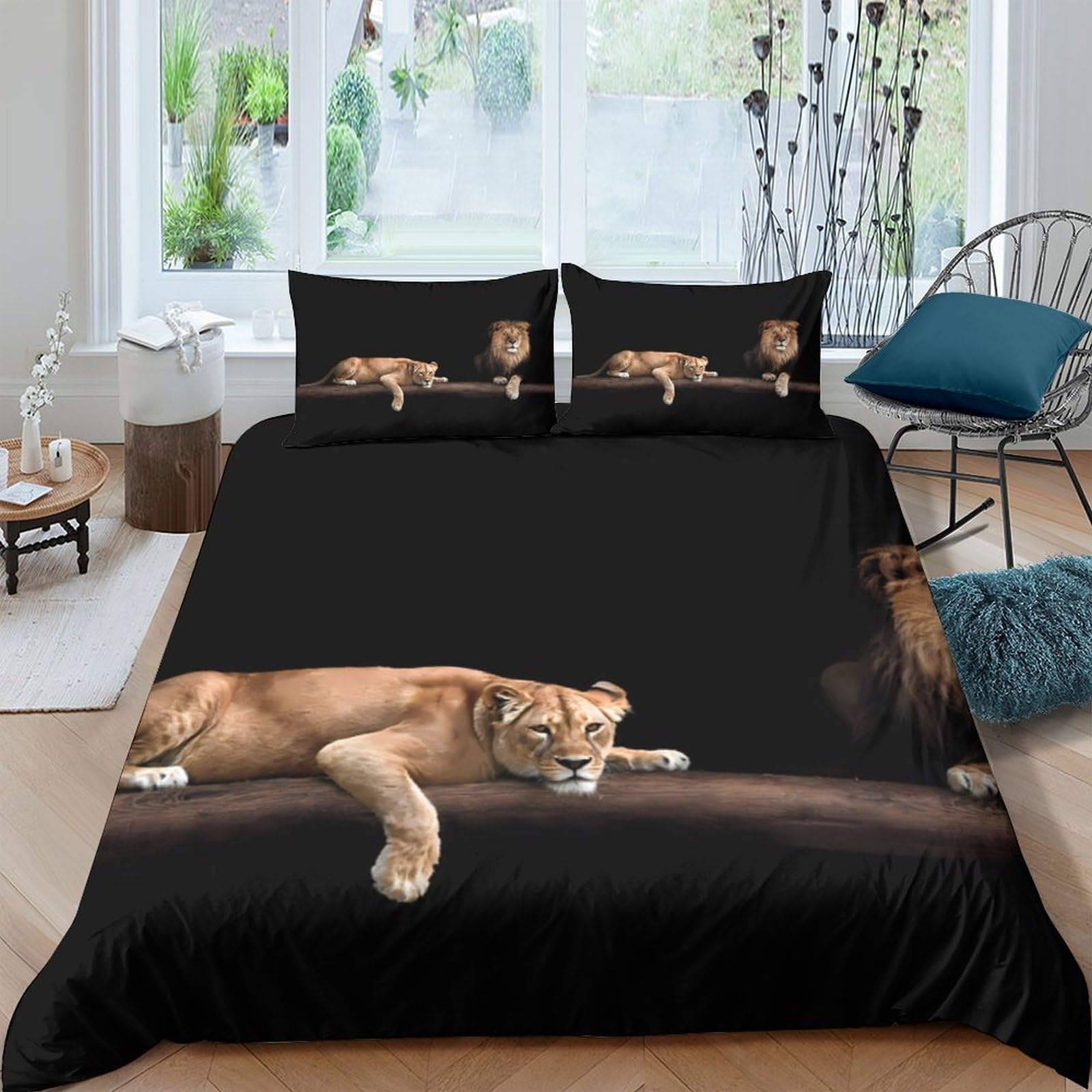 Ctjqhvkz Style-5 3D Printed Wild Lion Fitted Sheet Microfiber Soft Black Jungle Mattress Cover For Bedroom Dorm Room Decor Easy Care Single（135X200cm）