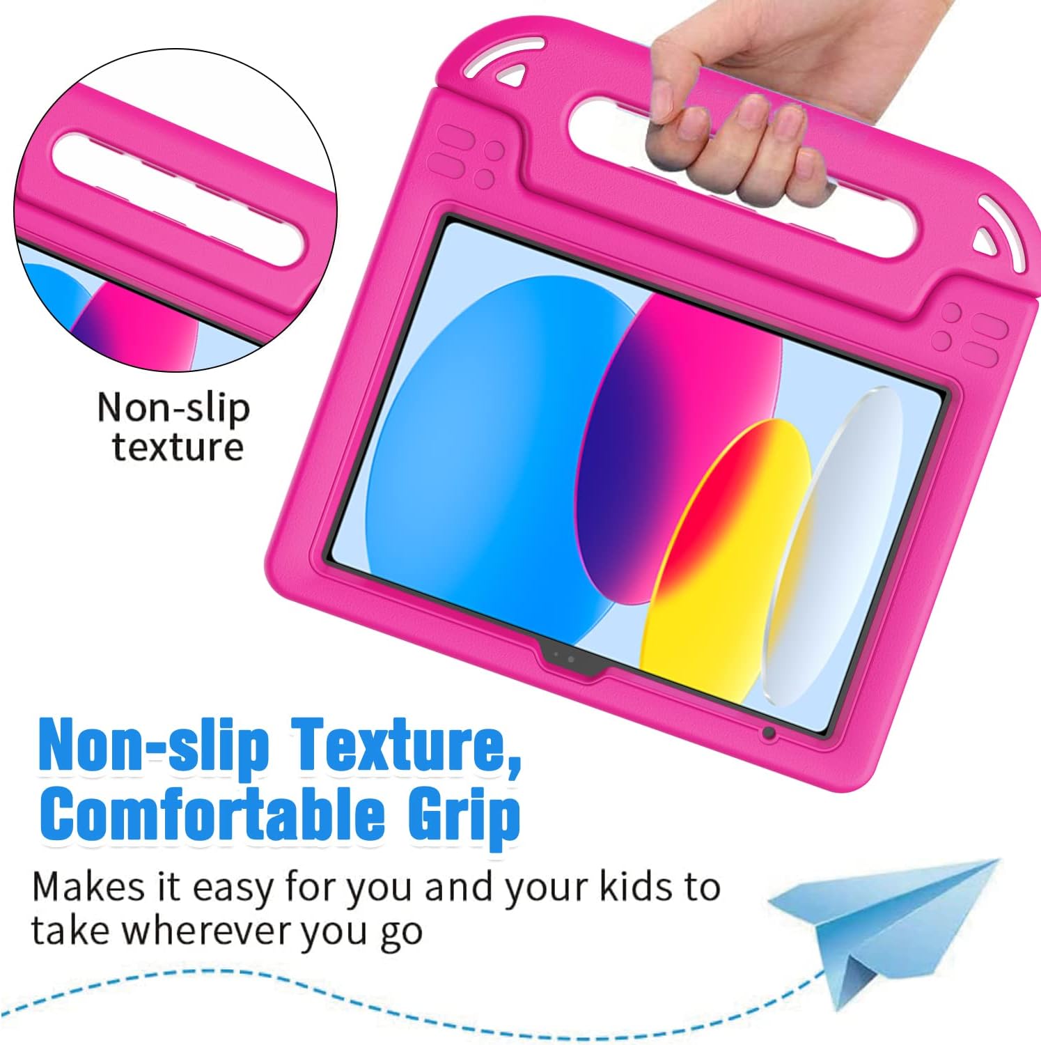 BMOUO Kids Case for iPad A16 11th Generation 11" 2025 / iPad10th Generation 10.9 Inch 2022 - with Screen Protector, Shockproof Covertible Handle Stand iPad 11th 10th Generation Case for Kids, Rose