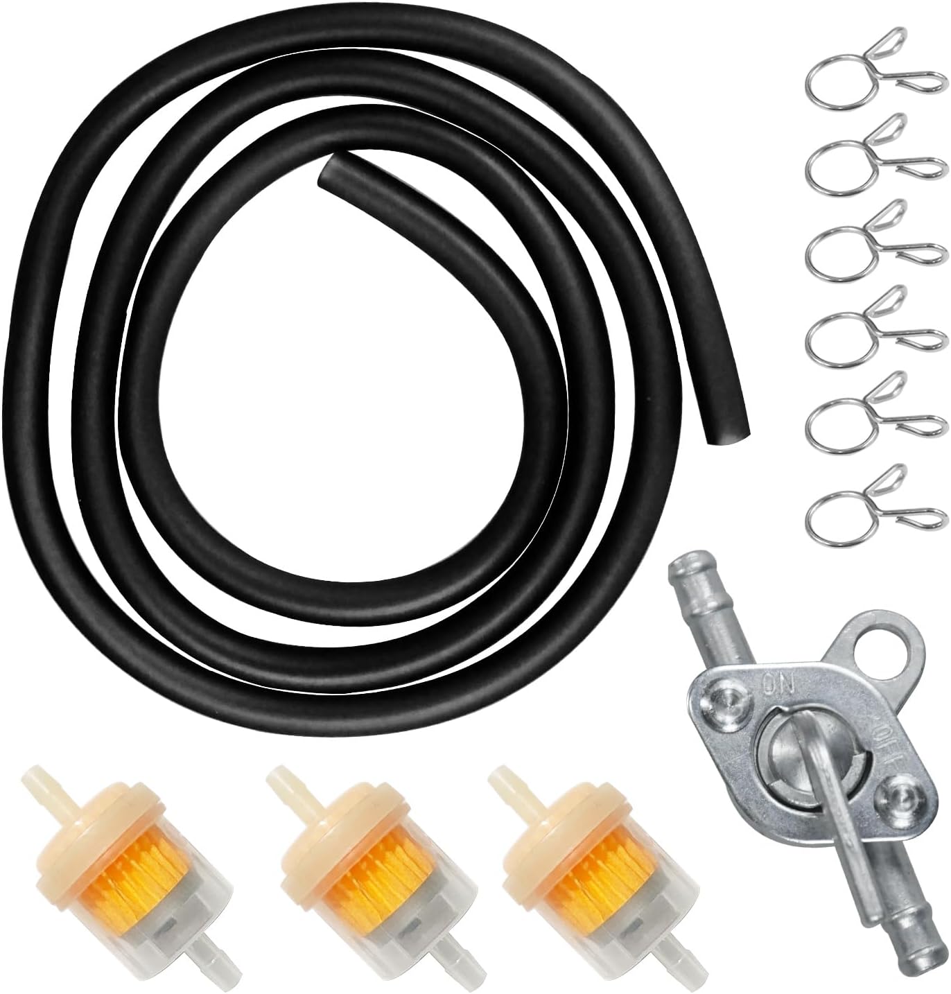 Gas Fuel Line Hose Clamps Fuel Filters with Inline Shut Off Valve Petcock Set for 50cc 70cc 90cc 110cc 125cc 150cc Taotao Coolster Apollo Baja ATV Four Wheeler Dirt Pit Bike (BLACK) product image