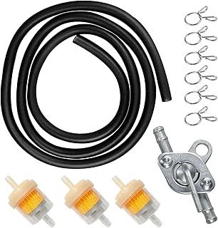 Gas Fuel Line Hose Clamps Fuel Filters with Inline Shut Off Valve Petcock Set for 50cc 70cc 90cc 110cc 125cc 150cc Taotao Coolster Apollo Baja ATV Four Wheeler Moped Scooter Dirt Pit Bike Black