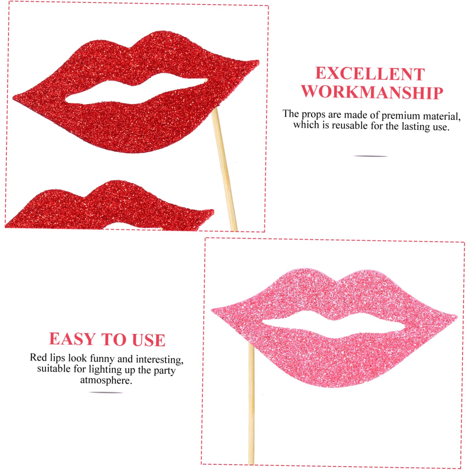2 Sätze Teiliges Party Photo Requisiten Rote Und Pinke Handheld Lippen Props Umweltfreundlich Einfach Zu Verwenden Lustige Accessoires Für Geburtstag Hochzeit Kreative 40 Stück * 2