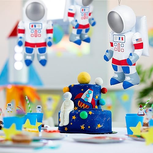 Miniatura 7 de ArtCreativity Infladores de astronauta, juego de 2, juguetes inflables de astronautas con etiqueta para colgar, decoraciones para fiestas temáticas
