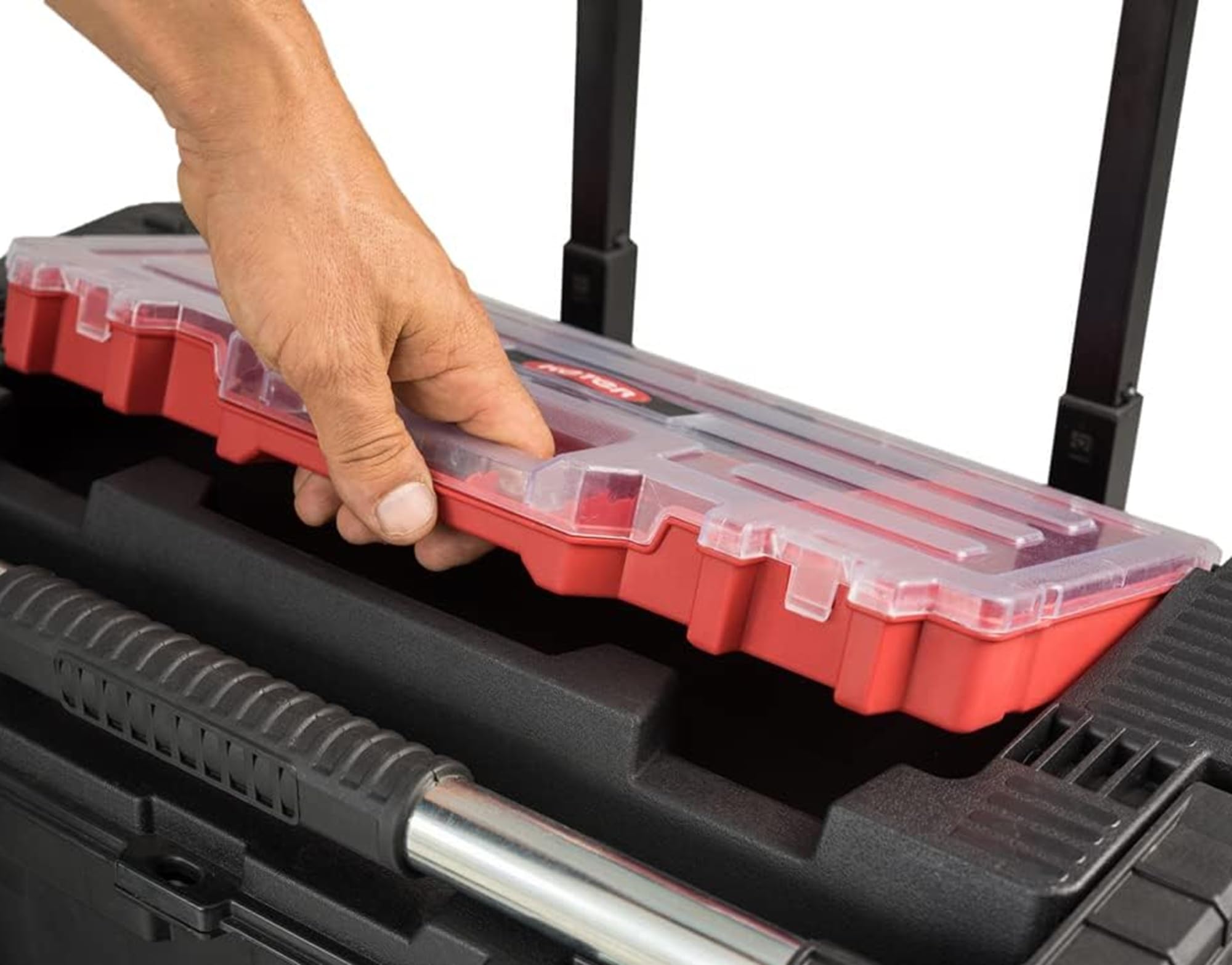 Keter- Carro de Herramientas Vertical + Caja de Herramientas, 22 y 26 Pulgadas, Negro, Rojo, Talla única