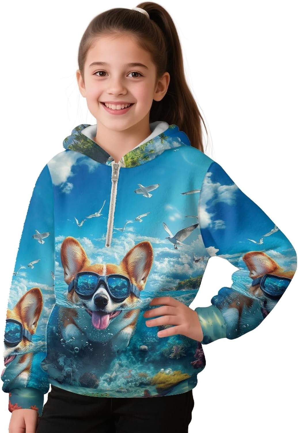 AmzPrint Half Zip Fleece Hoodies For Teen Girls Long Sleeve Pullover Back To School Big Hoodies For Girls