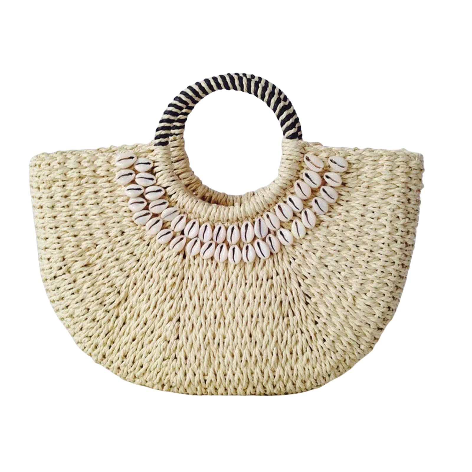 Borsa Paglia Moda Fashion Creative Shell Moon Bag Straw Bag Straw Bols-Beige Grande