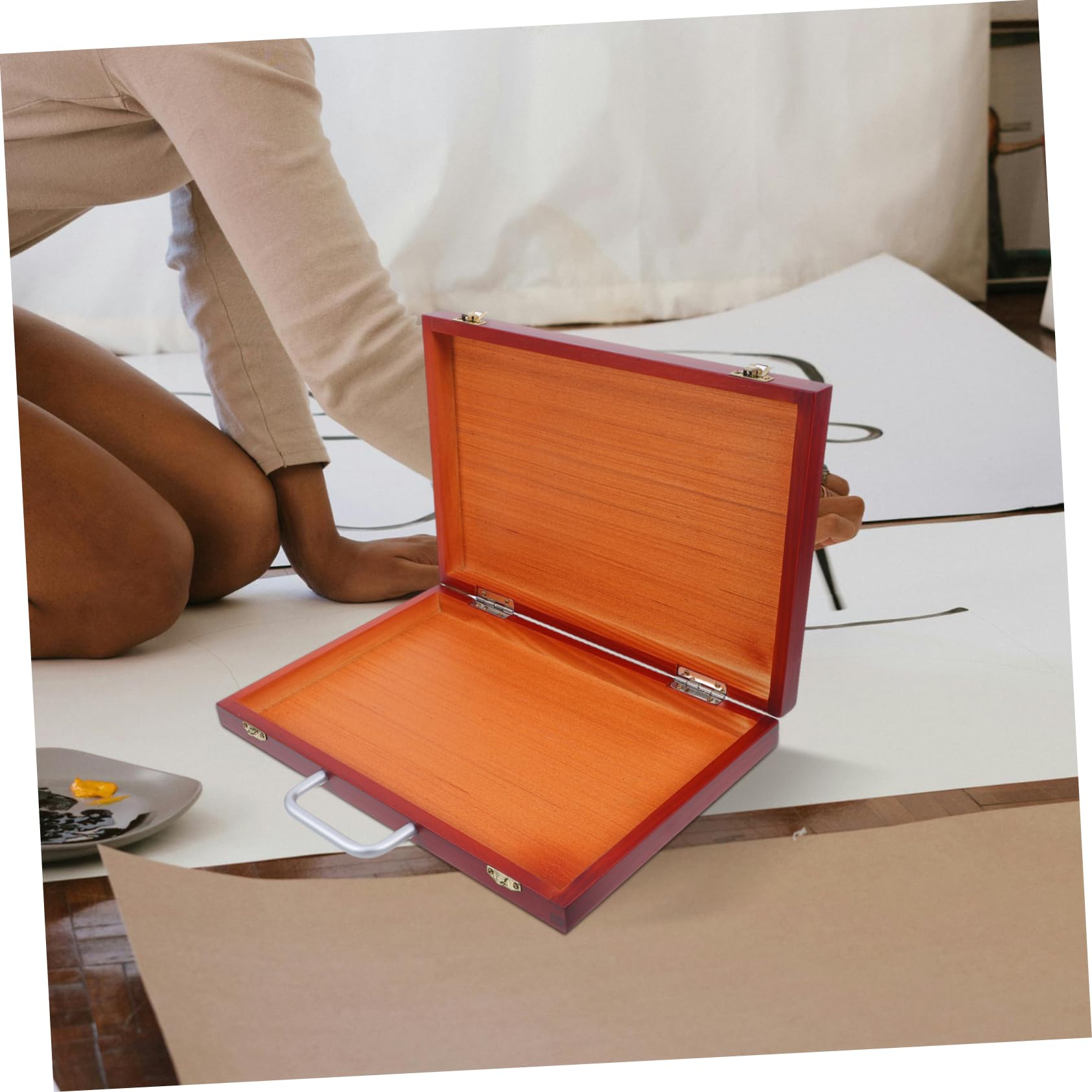 Legno Scatola da Disegno Stile Europeo Portatile per Studenti