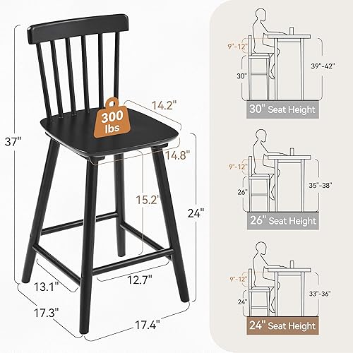 Miniatura 8 de LUE BONA Windsor - Juego de 4 taburetes de bar de madera para isla de cocina, taburetes de 24 pulgadas de altura de mostrador, sillas con respaldo