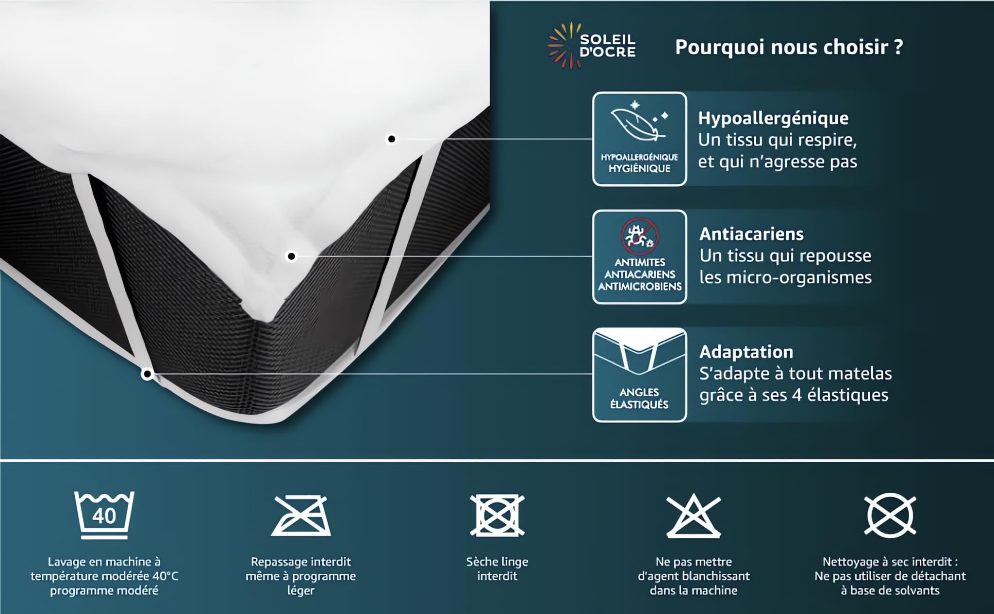 Soleil d'ocre, Mattress Protector, White, 160 x 200 cm - Image 3