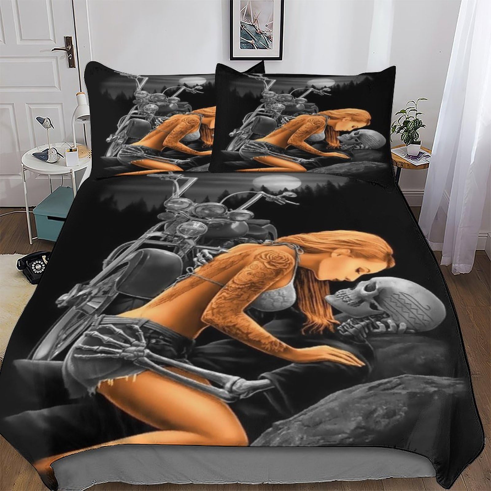 DDGFFDD Gothic Skull Bedding Set Duvet Cover 3 PCS With Pillowcases Soft Microfiber Quilt Cover Suitable for Children Teens Adults King(220x240cm)