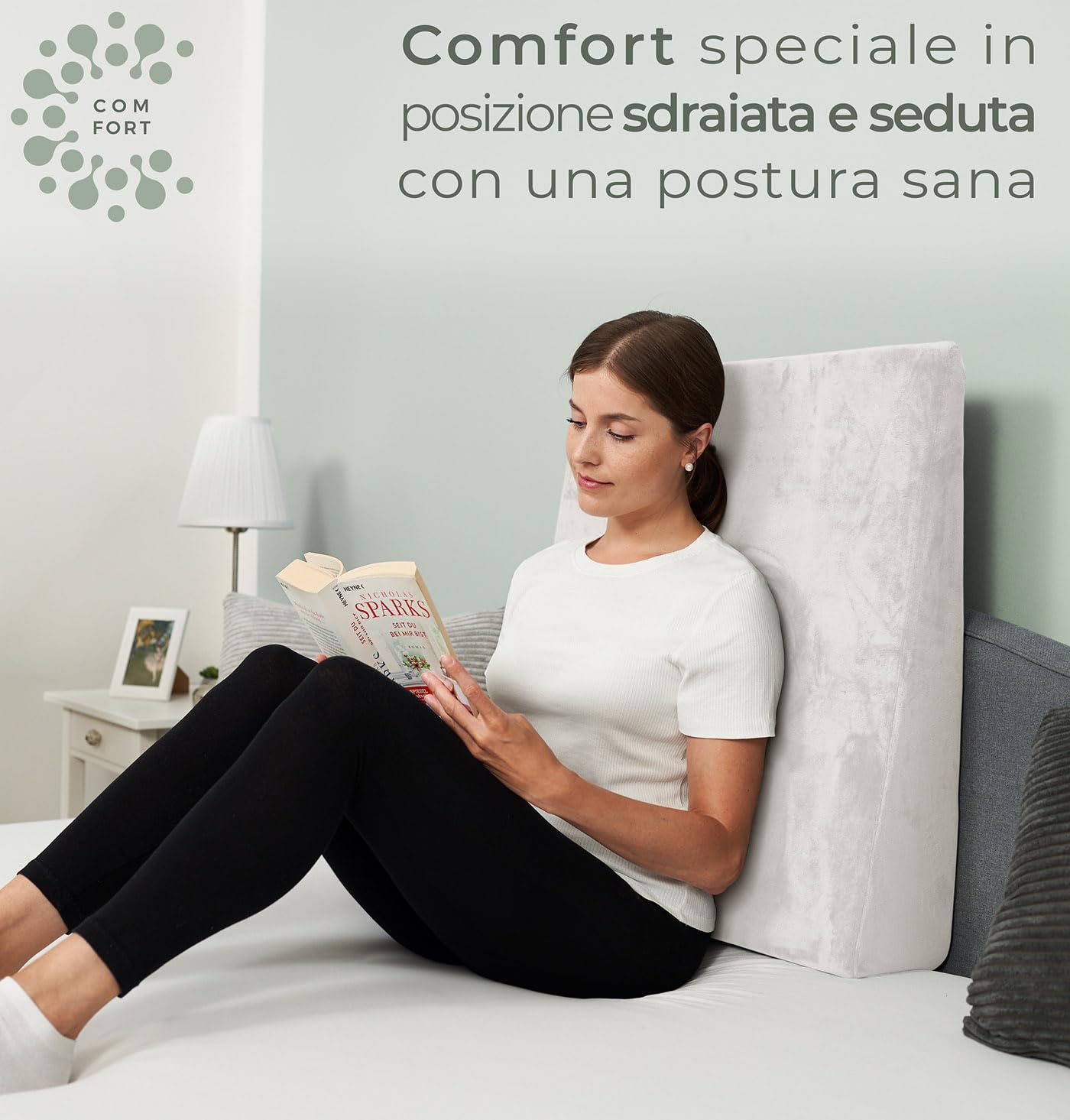 WELL B4 Cuscino antireflusso adulto da Lettura con Memory Foam [con 2 zone di distensione] sollevatore ergonomico, a cuneo per letto, divano per gambe e Schiena, cuscino reflusso gastroesofageo