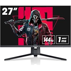 KOORUI 27E1QA - Monitor Gaming de 27" WQHD 144Hz (2560x1440p, Pantalla VA LED 16:9, ZeroFrame, Adaptive Sync, 1ms, 300 nits, 2 HDMI, DP 3.5MM Audio out), Negro
