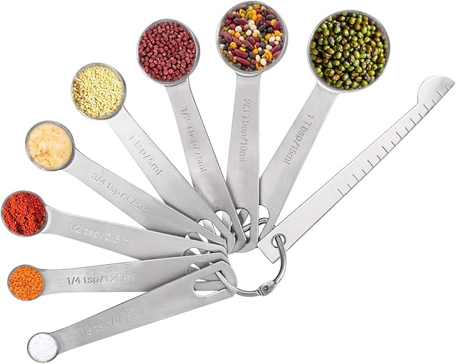 Vicloon Measuring Spoon Set, 9Pcs Measuring Cups Stainless Steel Tablespoon Tools with Measuring Rulers for Measuring Dry Liquid Ingredients Baking Cooking