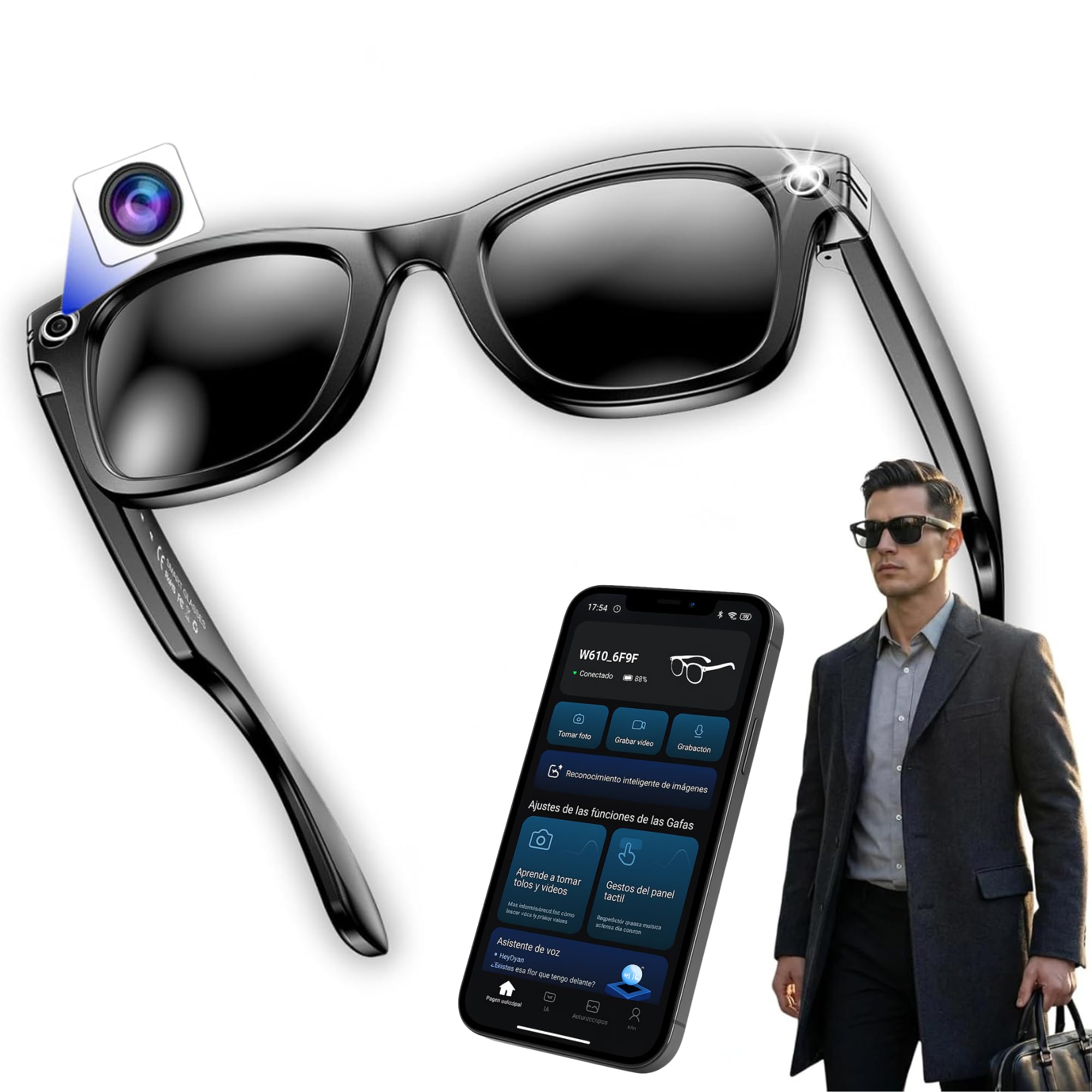smartia smartia – Gafas de Sol Inteligentes con cámara, Modelo 2026 y App en español, Gafas Bluetooth con Sonido Hi-Fi, IA GPT 5 integrada por Voz, Smart Sunglasses con traducción y Cámara de 8 MP Full HD