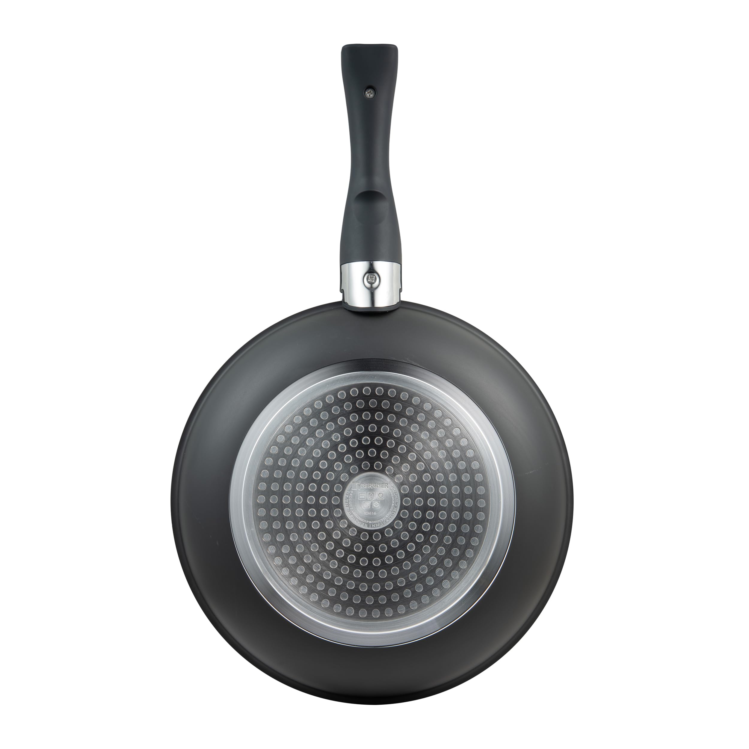 BERGNER - Set 3 Pcs Poêles à frire (22+26 cm) avec Poignée amovible - Aluminium pressé & Heat Dot - Revêtement essentiel ILAG - Noir