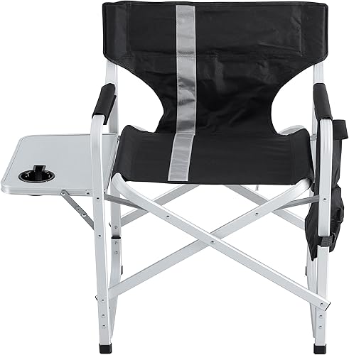 Miniatura 4 de Silla de director de camping, marco de aluminio y tela Oxford soporta 400 libras, plegable y portátil, con bolsa de almacenamiento lateral y mesa
