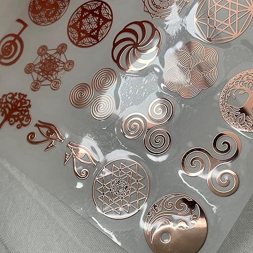 Miniatura 10 de METAL ARTEM 35 unidslote Flor de la Vida Metal Pegatina Geometría Orgón Pirámide Pegatina Autoadhesiva Calcomanías (Dorado)