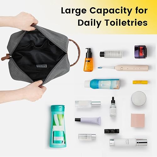 Miniatura 6 de Vorspack Neceser de viaje  Neceser colgante para hombre, resistente al agua, bolsa de afeitar de lona para viajes, Gris claro, M