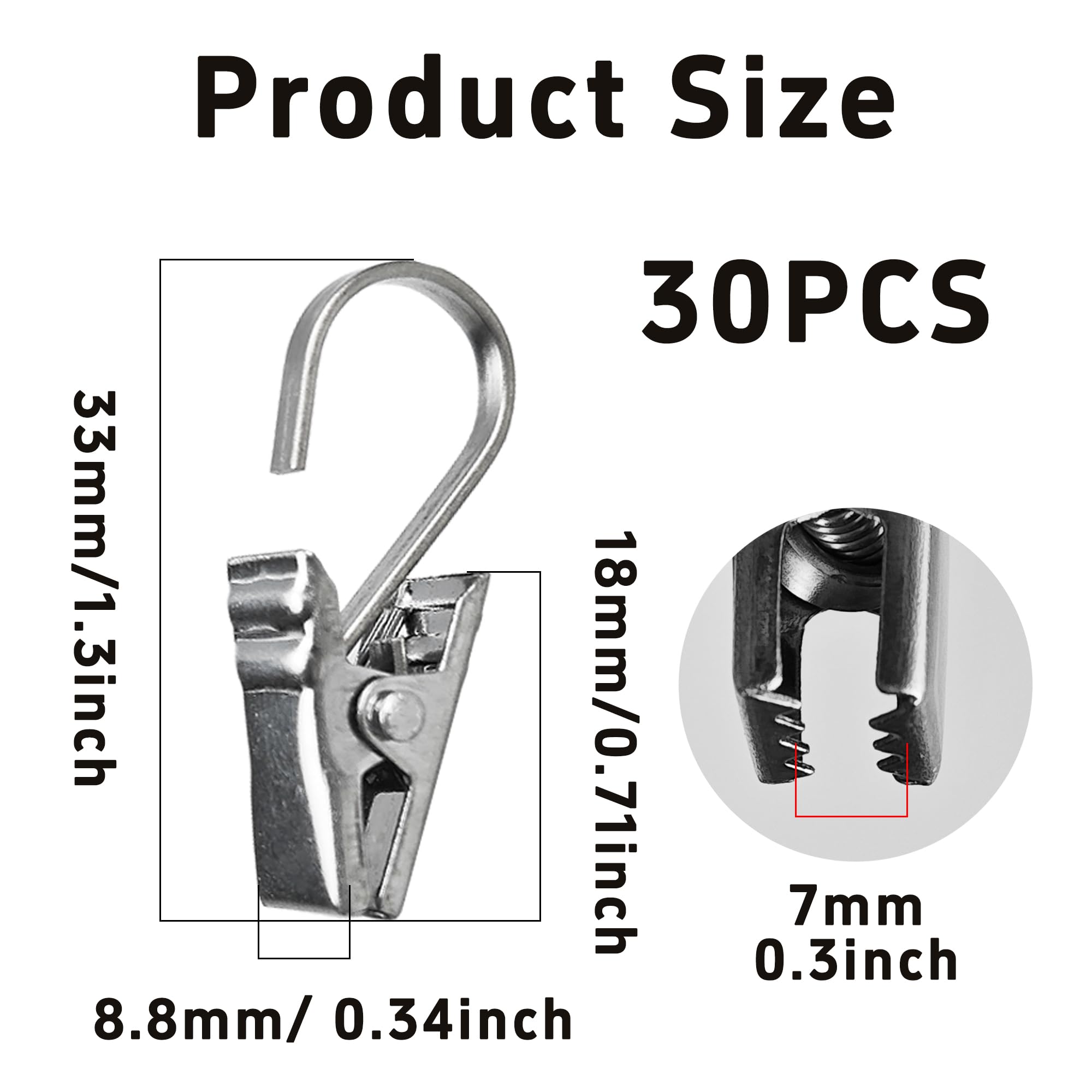 PDETVEO 30PCS Small Curtain Clips, Stainless Steel Curtain Hooks Hanging Clips for Drapes, Silver for Outdoor String Lights, Camping, Tents, Decoration, DIY, Photo, Art Craft