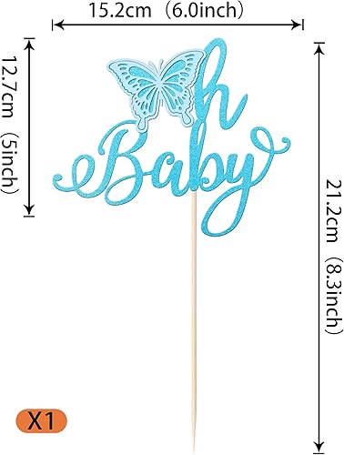 Miniatura 9 de Rsstarxi 1 paquete de decoración de pastel de mariposa Oh Baby Cake con purpurina para baby shower, decoración de pastel de mariposa para revelación