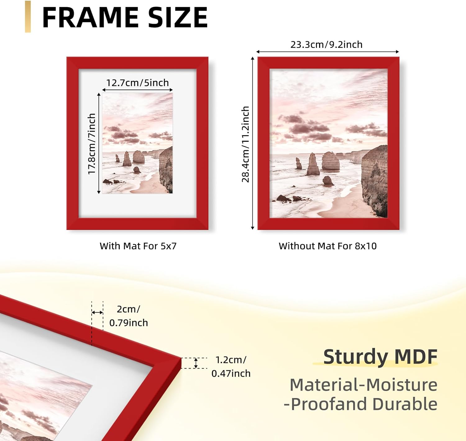 YESKAY 8x10 Picture Frame Set of 9, Display Pictures 5x7 with Mat or 8 x 10 Without Mat, Multi Photo Frames for Wall Mounting or Table Top Display, Red