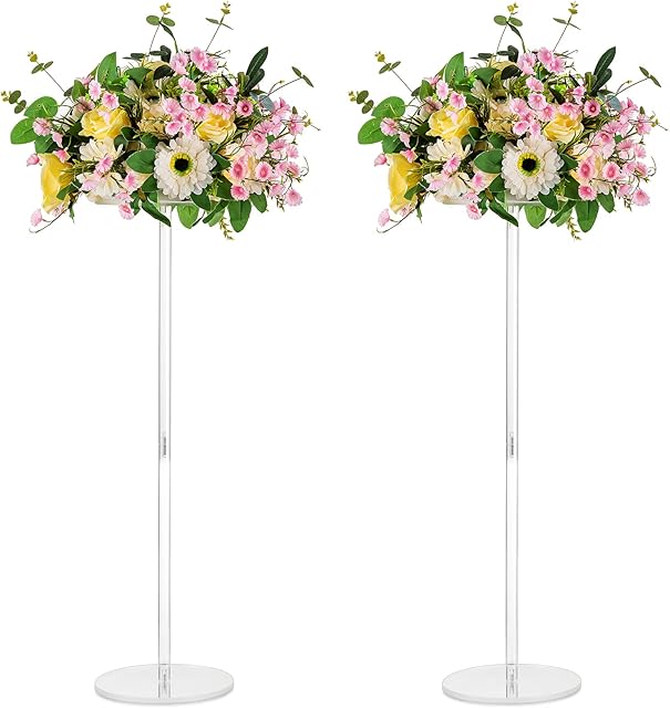 Nuptio Acrylic Vase Wedding Centrepieces - 2 Pcs 80cm Tall Clear Column Flower Stand Flowers Vases for Wedding Birthday Party Centrepiece Decorations Elegant Table Vases Display Stands for Home Decor