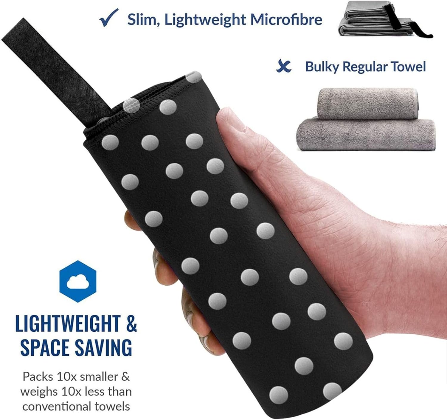 KHiry Microfiber Towel Beach Towels Black Round Dot Quick Dry Towel Soft Lightweight Travel Towels Absorbent Large Easy Pack Travel Things Beach Blanket for Gym Sports Swimming