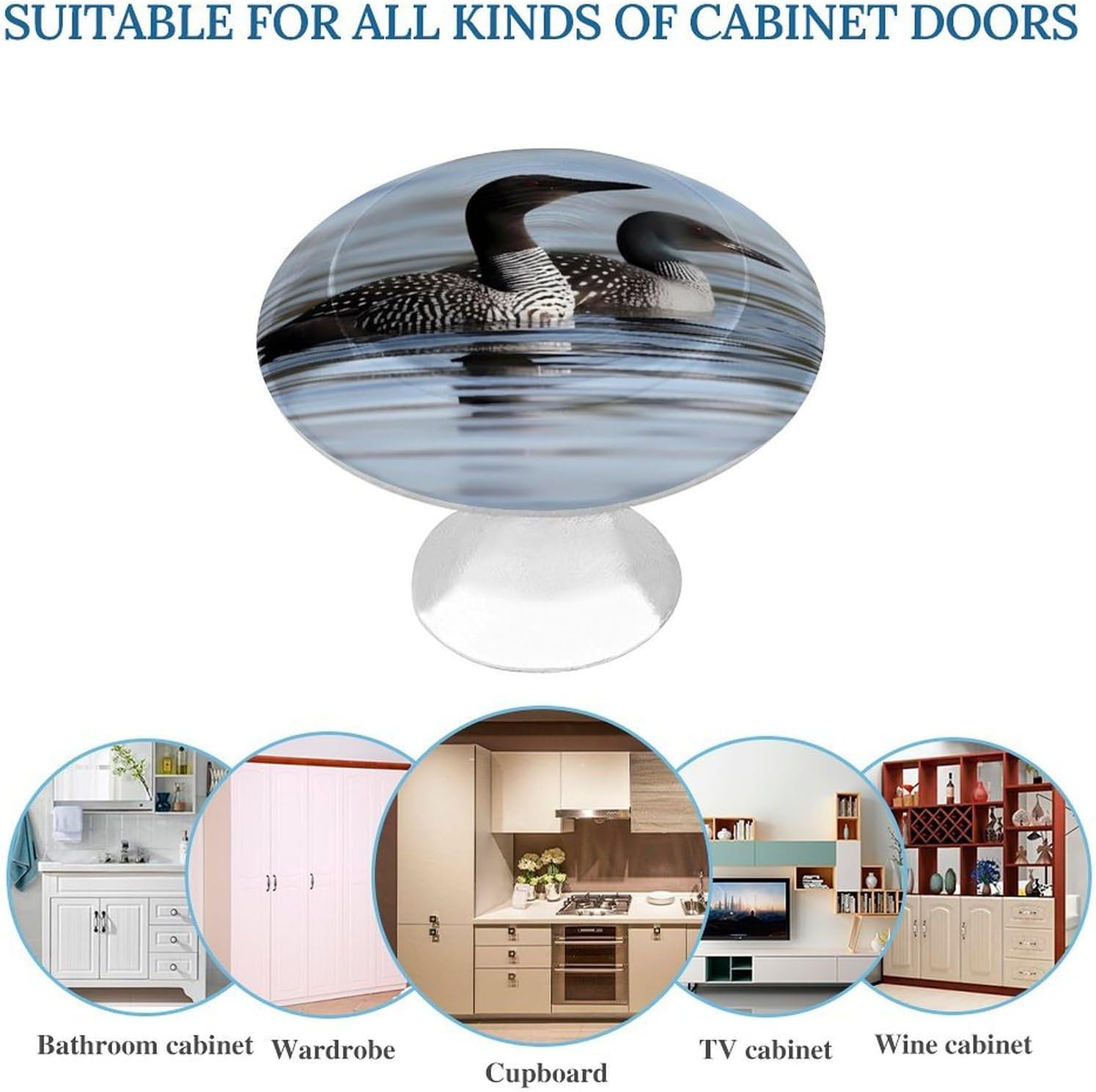 2 Pack Cabinet Knobs,Decorative Drawer Pulls, Loon Birds image 3