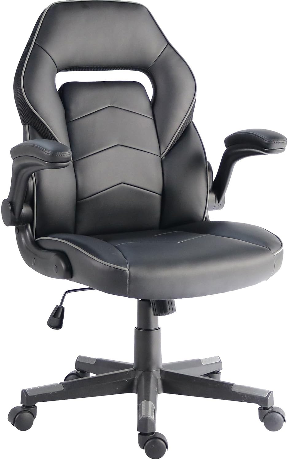 SpawnSafe Gaming Chair, Adjustable Height, Flip-up Armrests, 360° Swivel, Black/Grey