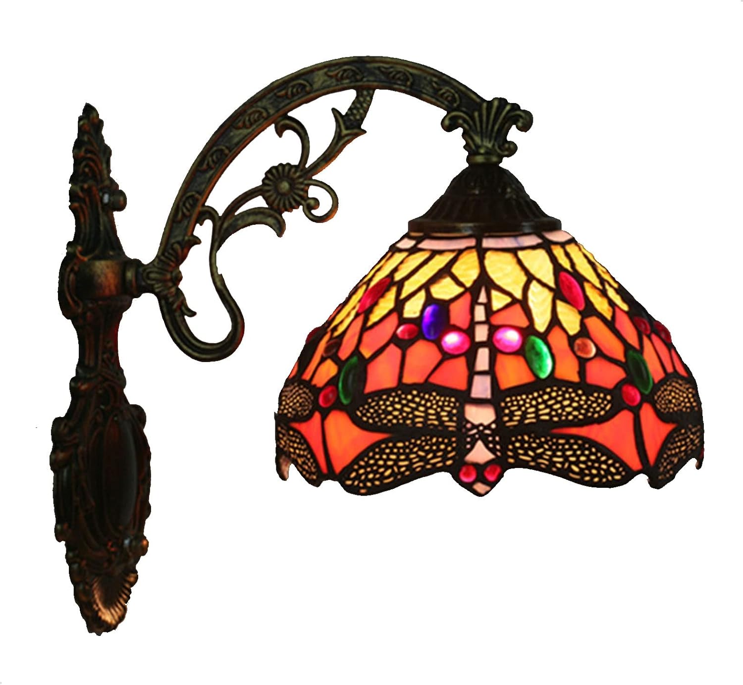 Pastoral Floral Tiffany Style Wall Lamp, Red Rose Crystal