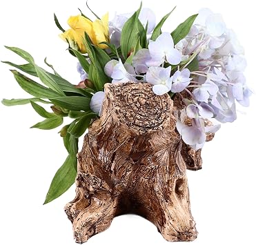 Atyhao Driftwood Planter Sculpture - Multilayer Log Planter Artificial Tree Root, Resin Creative Imitate Driftwood Wood Stump Flower Pot, Container Gardening