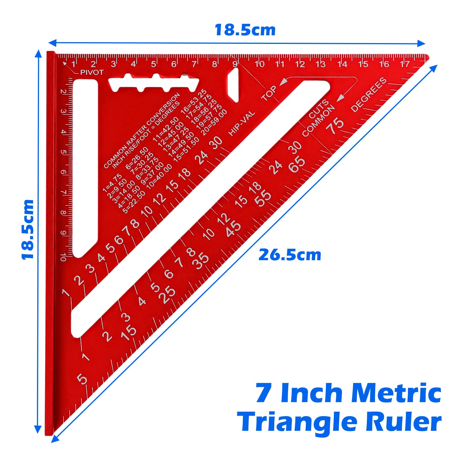 Escuadra carpintero，180 mm Escuadras Metalicas，Multifuncional Regla Triangular Métrica de Aluminio， Triángulo de Carpintería Engrosado，para Herramientas de Carpintero para Medir, Marcar, Cortar