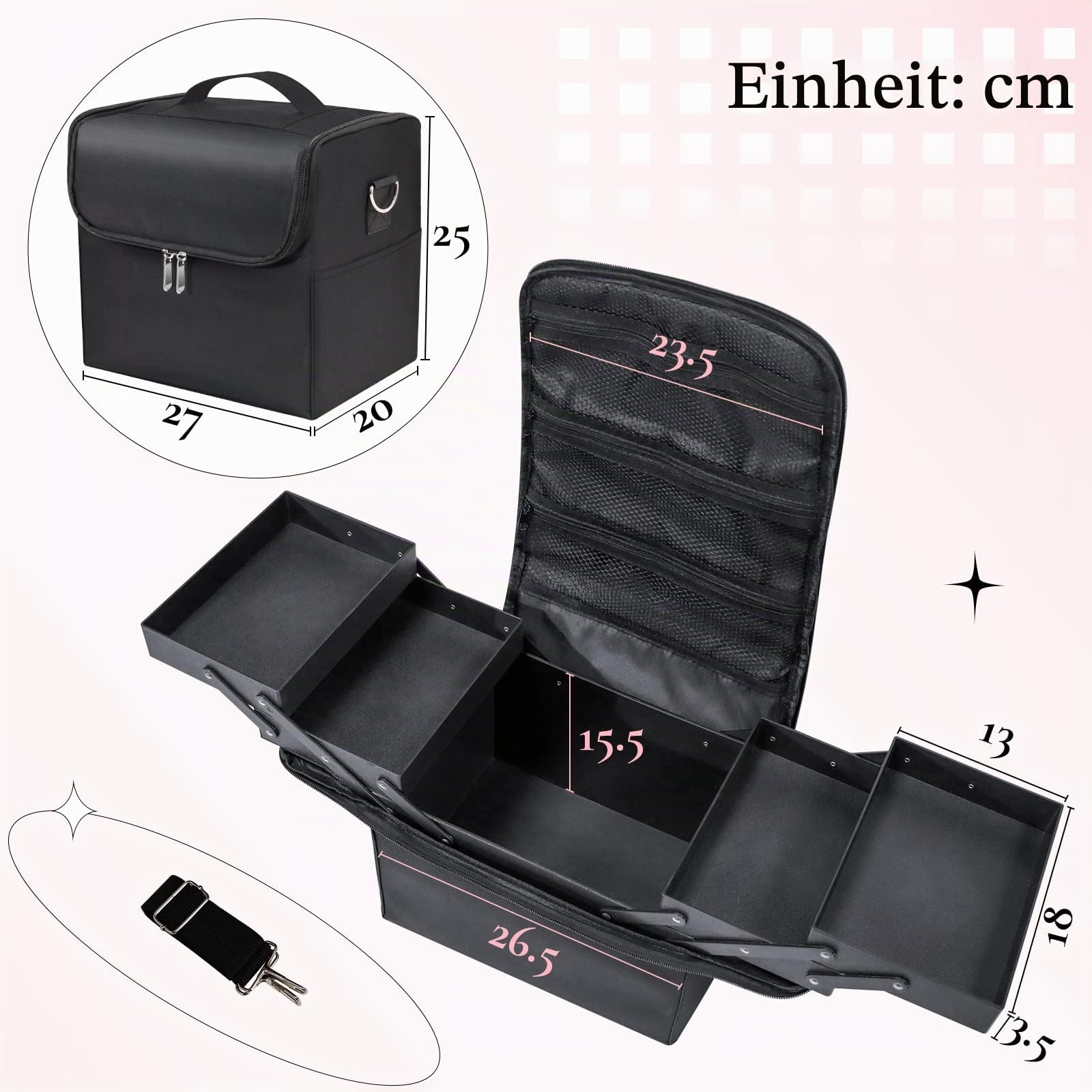Kosmetiktasche Schminkkoffer Make Up Koffer, Makeup Organizer Tasche Reise Kosmetikkoffer Damen Beauty Box Kosmetik Nageldesign Bag Schminktasche Leer Schmink Case Klein Friseur Nagelkoffer Portable