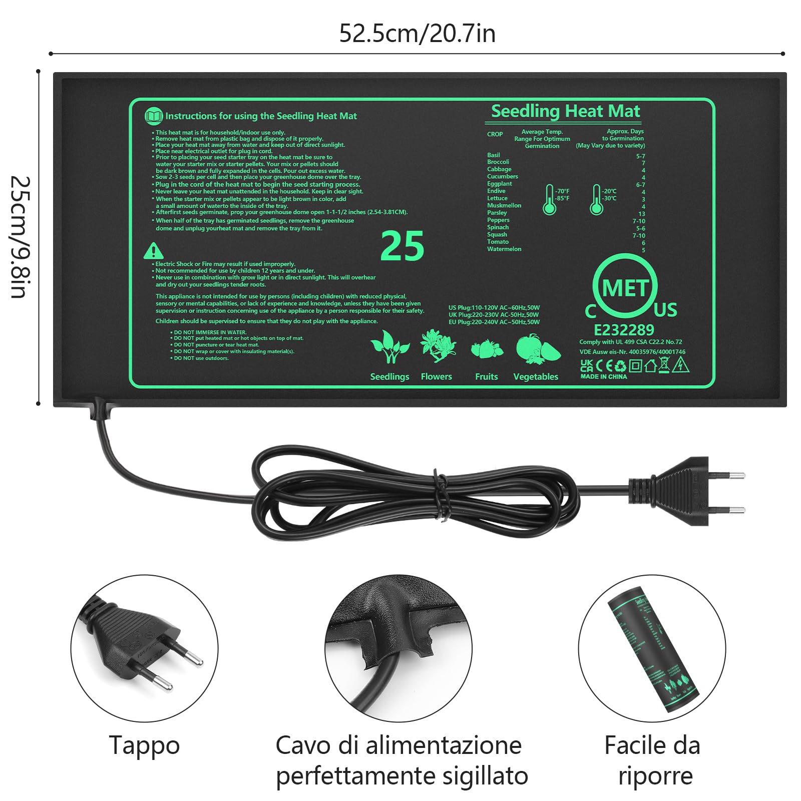Tappeto Riscaldante, 50W Tappetino Riscaldante con Termostato, Tappeto Riscaldante Impermeabile e Durevole Temperatura Regolabile, for Germinazione del Seme Temperatura Costante del Rettile