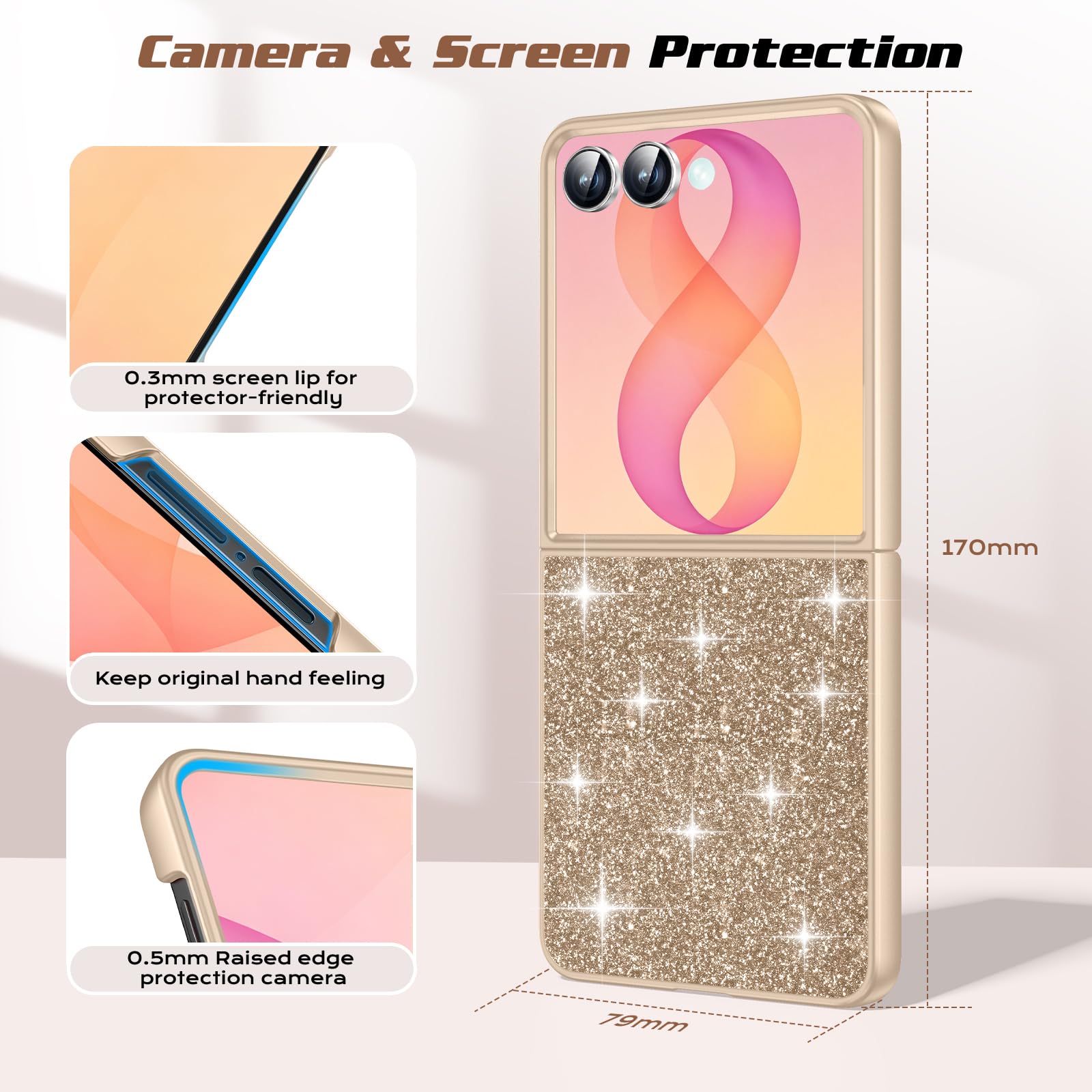 Custodia per Samsung Galaxy Z Flip 8, con brillantini (oro)